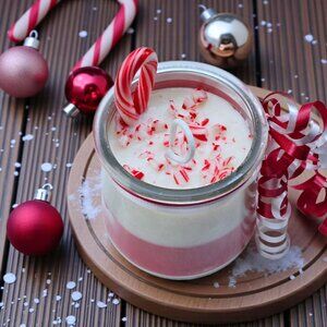 Handmade Candle ✦ Candy Cane & Christmas Tree ✦ Soy Wax in Recycled Yogurt Jar